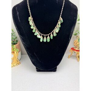 Vintage Gemstone Fringe Necklace Gold Tone Chain Mid Century